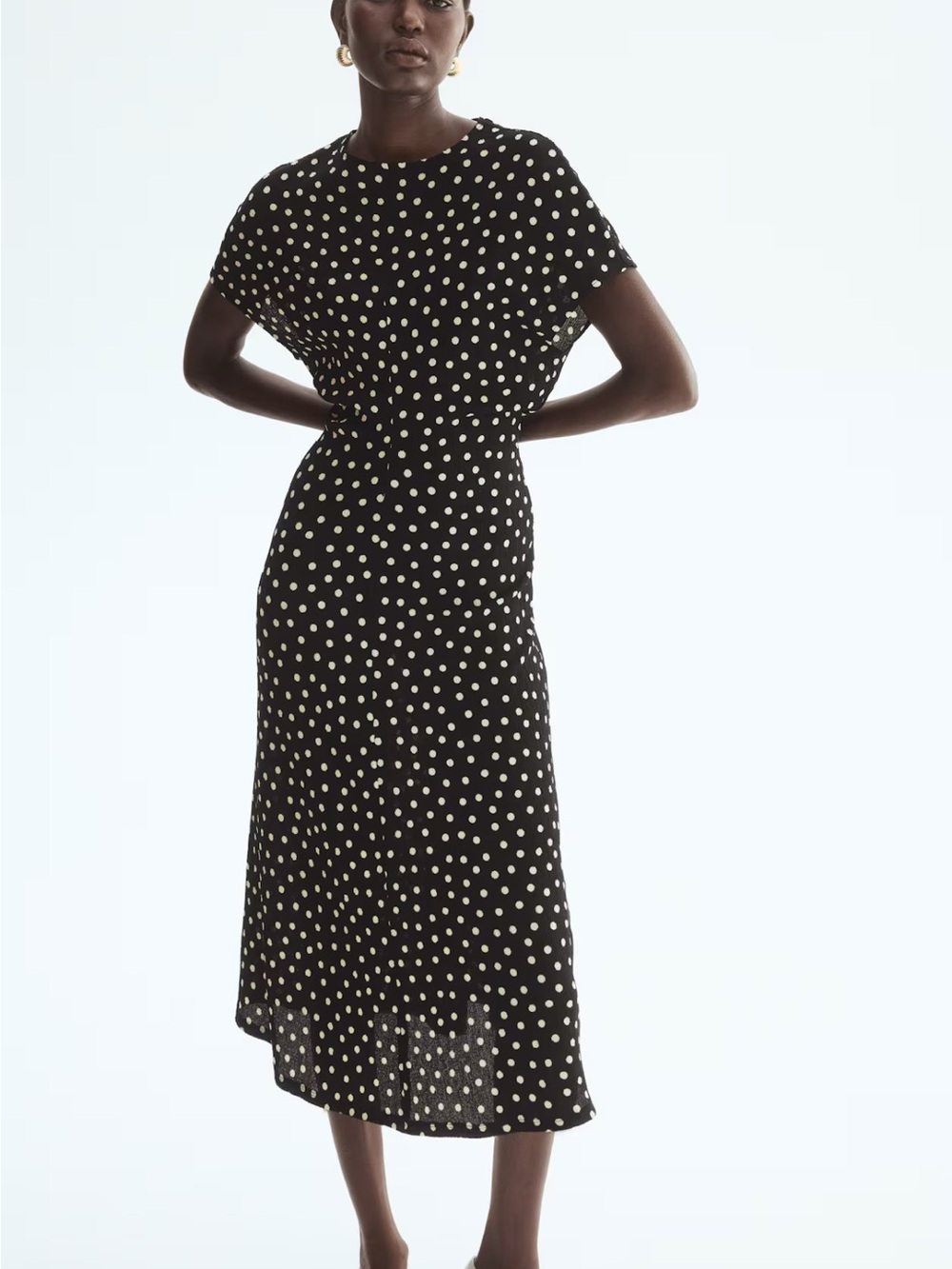 H&M Black Midi Dress with Cream Polka Dots
